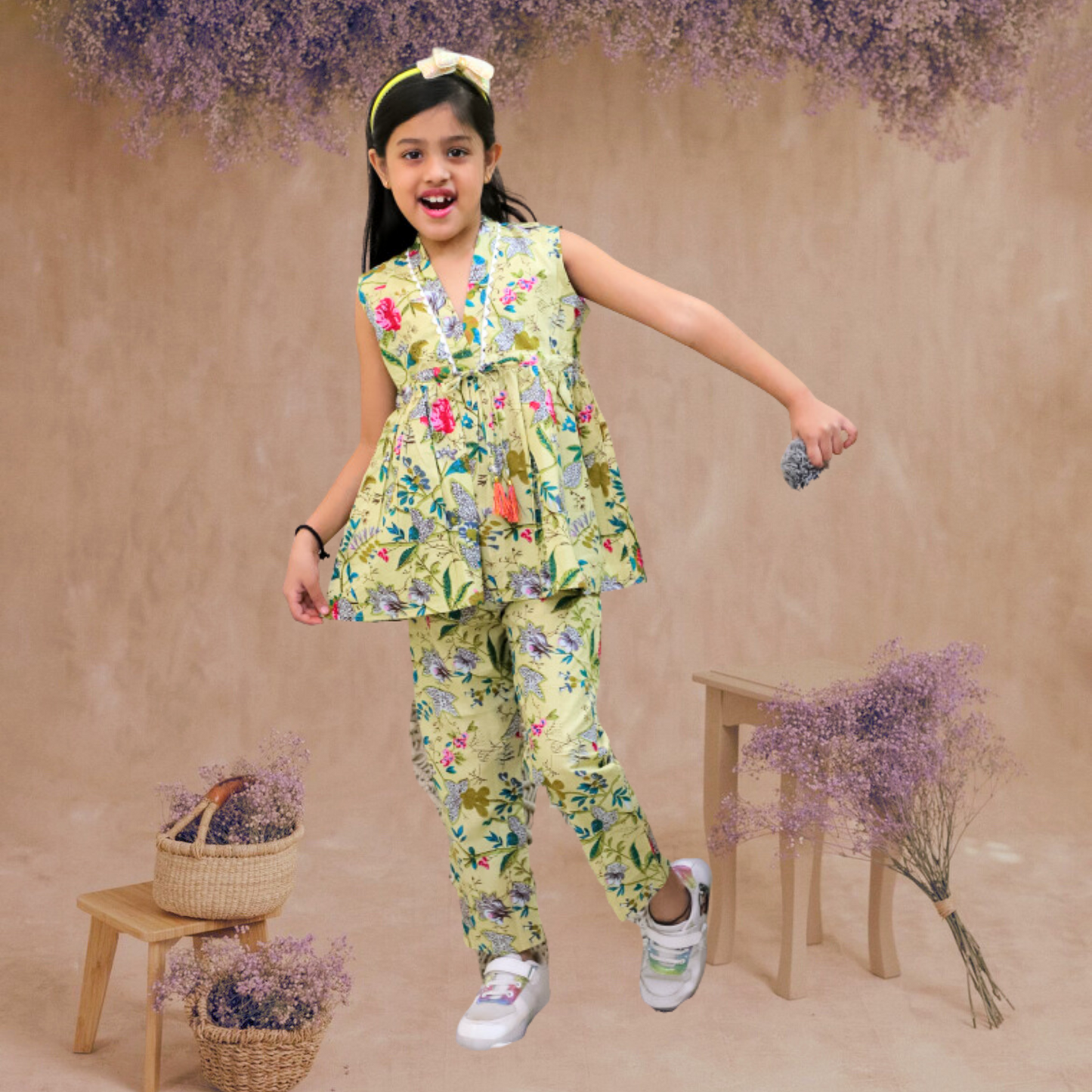 Radiant Blossoms: Green Girls Pant and Top Set