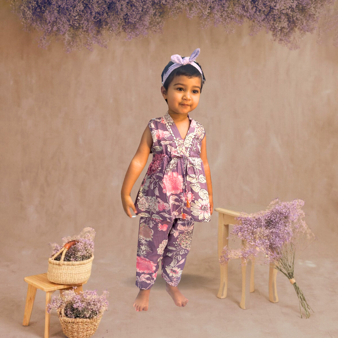 Radiant Blossoms: Purple Girls Pant and Top Set