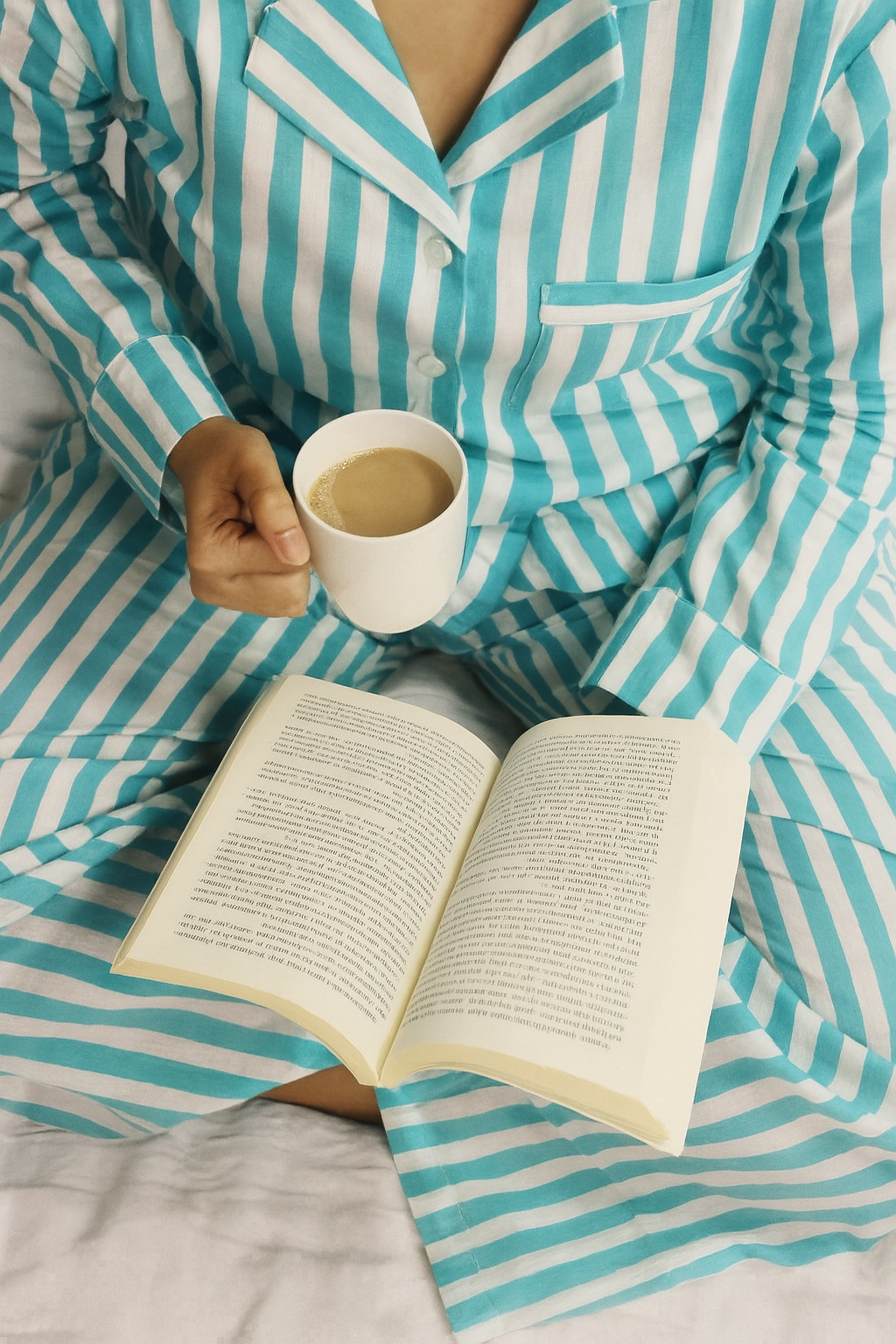 Classic Turquoise Striped Cotton Nightwear for Women – Relaxed Fit Pajama Set