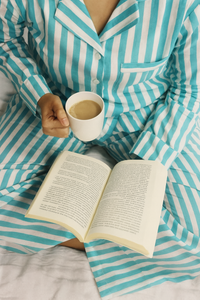 Classic Turquoise Striped Cotton Nightwear for Women – Relaxed Fit Pajama Set