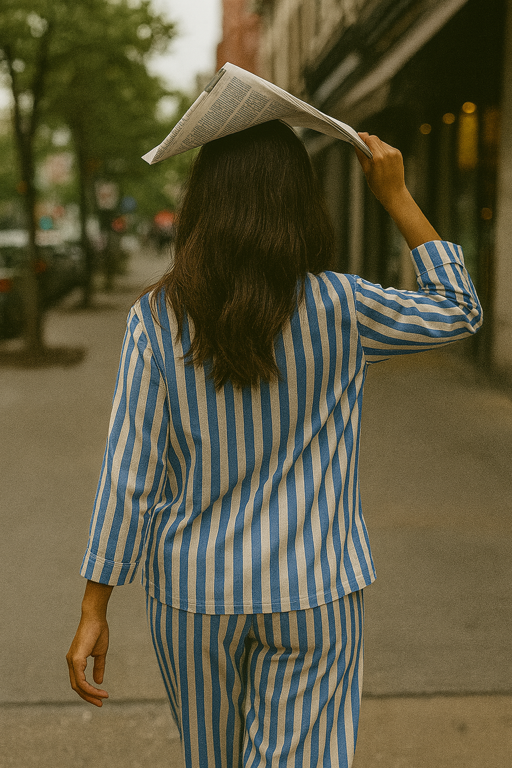 Classic Blue Striped Cotton Nightwear for Women – Relaxed Fit Pajama Set