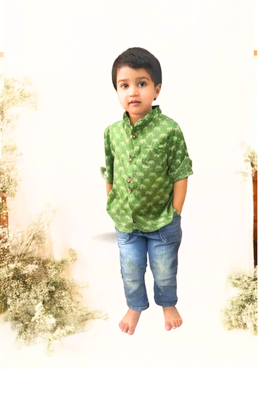 Boys Pure Cotton Shirt Green