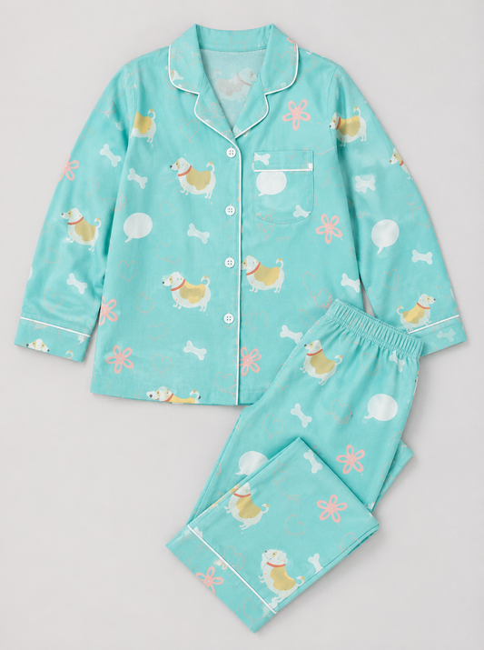 Sky Blue Puppy Parade Cotton Pajama Set