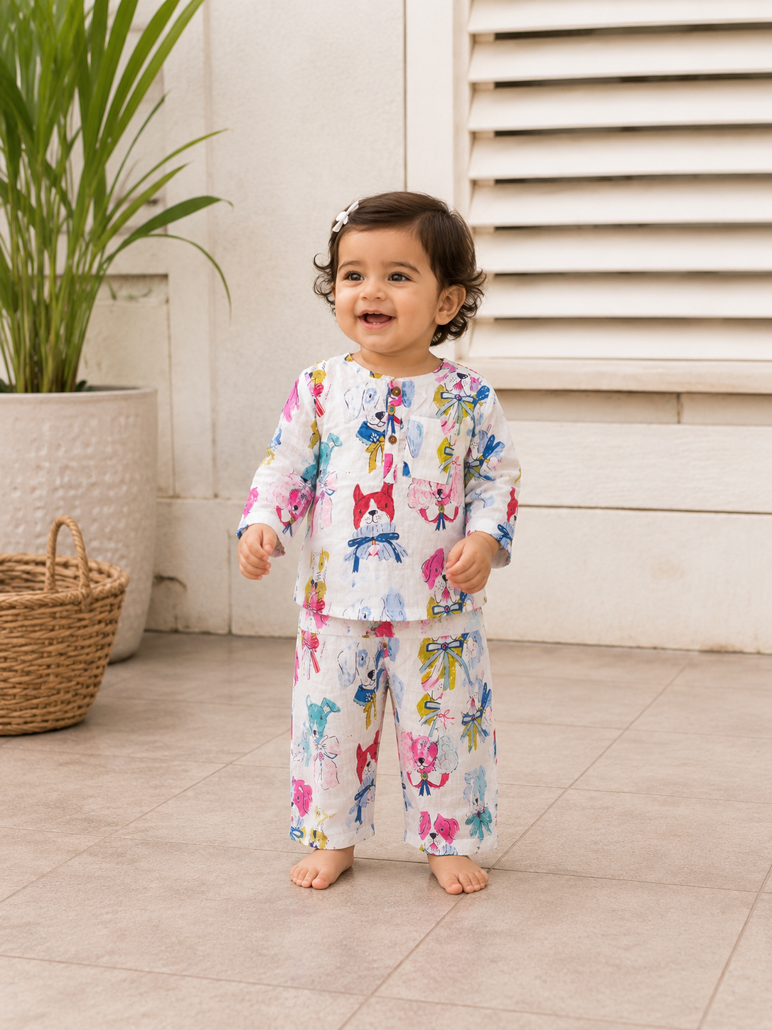 White Paws & Bows Kurta pajama- dog print
