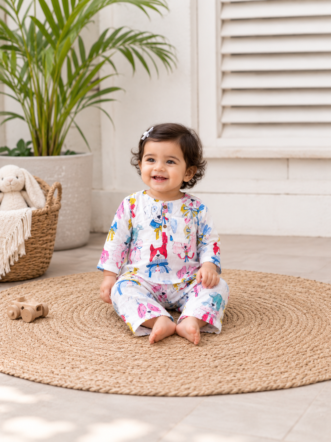 White Paws & Bows Kurta pajama- dog print