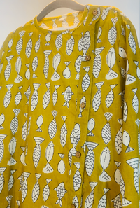 Bagru Handblock Print - Boys Ethnic yellow Kurta dhoti set
