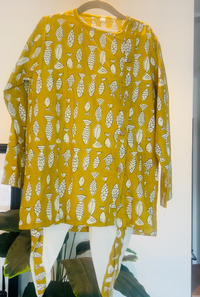 Bagru Handblock Print - Boys Ethnic yellow Kurta dhoti set