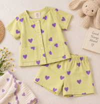 Yellow heart  Cotton Co-ord Set | Casual Wear | Tittertots
