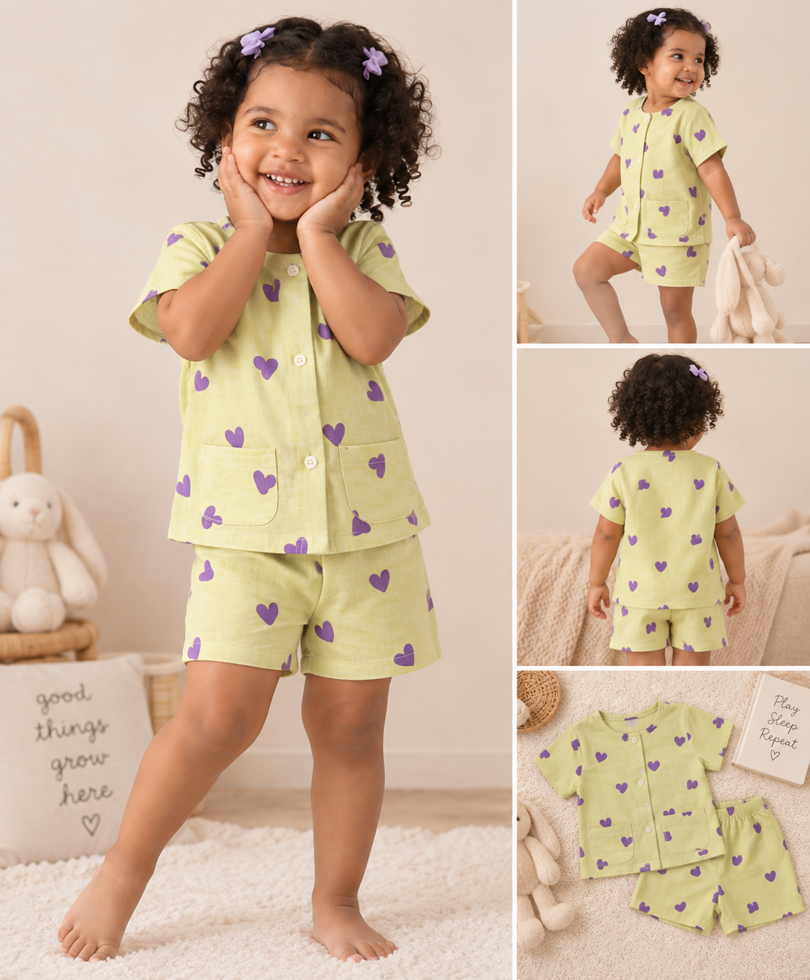 Yellow heart  Cotton Co-ord Set | Casual Wear | Tittertots