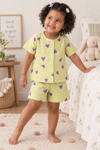 Yellow heart  Cotton Co-ord Set | Casual Wear | Tittertots