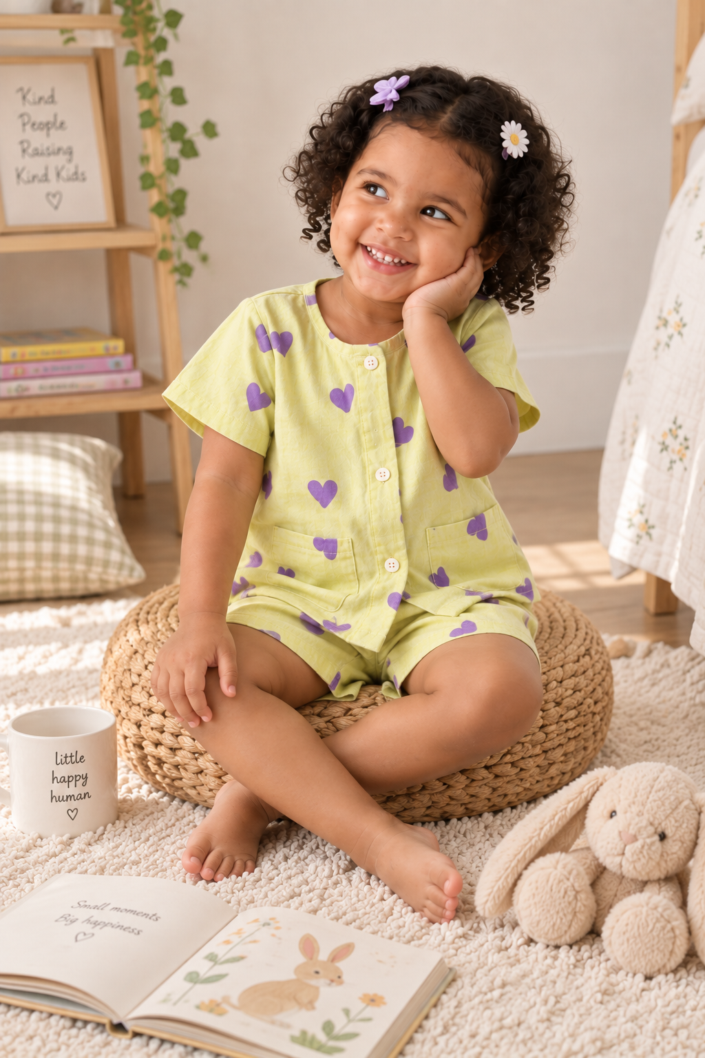 Yellow heart  Cotton Co-ord Set | Casual Wear | Tittertots